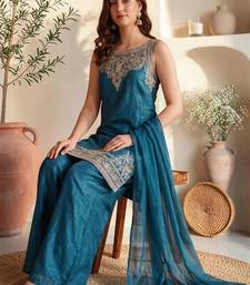 Women Ethnic Motifs Embroidered Regular Thread Work Kurta with Palazzos & With Dupatta