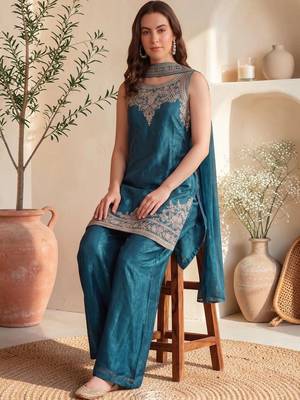Women Ethnic Motifs Embroidered Regular Thread Work Kurta with Palazzos & With Dupatta 5