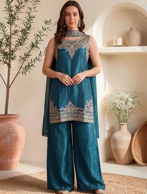Women Ethnic Motifs Embroidered Regular Thread Work Kurta with Palazzos & With Dupatta 7