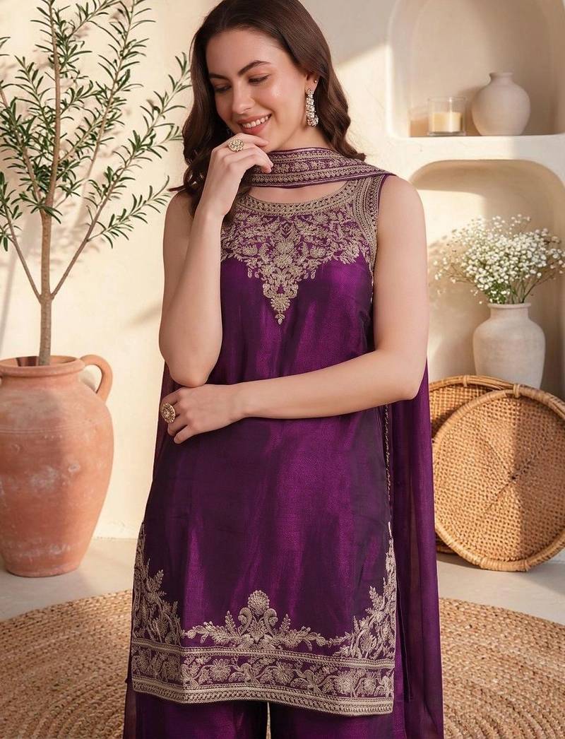 Women Ethnic Motifs Embroidered Regular Thread Work Kurta with Palazzos & With Dupatta