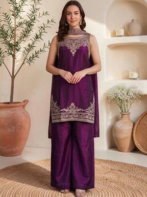 Women Ethnic Motifs Embroidered Regular Thread Work Kurta with Palazzos & With Dupatta 5
