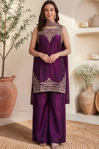 Women Ethnic Motifs Embroidered Regular Thread Work Kurta with Palazzos & With Dupatta
