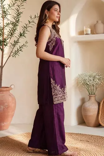 Women Ethnic Motifs Embroidered Regular Thread Work Kurta with Palazzos & With Dupatta