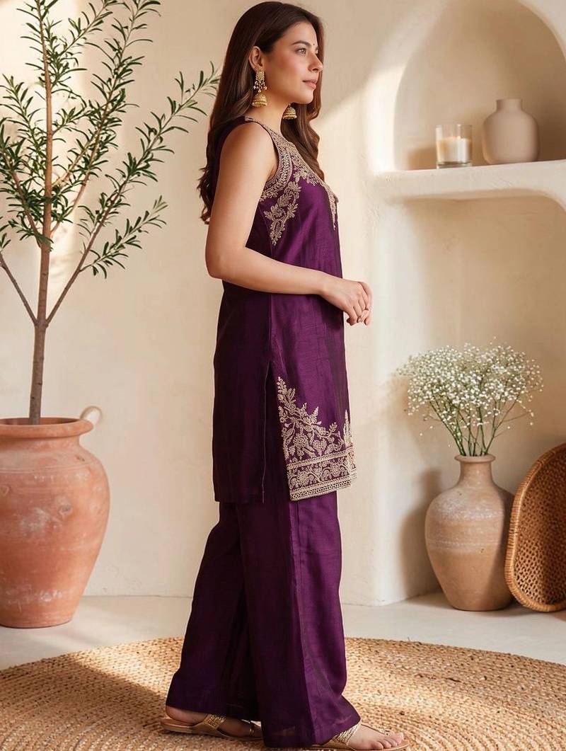 Women Ethnic Motifs Embroidered Regular Thread Work Kurta with Palazzos & With Dupatta
