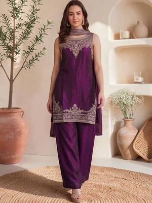 Women Ethnic Motifs Embroidered Regular Thread Work Kurta with Palazzos & With Dupatta 7