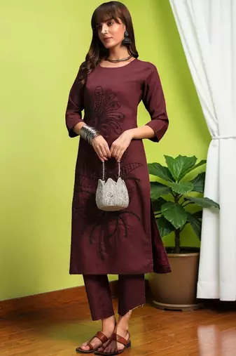 Women Ethnic Motifs Embroidered Regular Thread Work Pure Cotton Kurta with Trousers