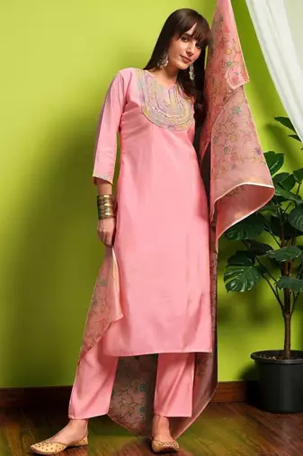 Women Ethnic Motifs Embroidered Regular Thread Work Kurta with Trousers & With Dupatta