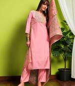 Women Ethnic Motifs Embroidered Regular Thread Work Kurta with Trousers & With Dupatta