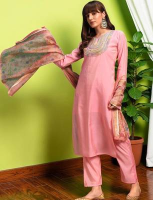 Women Ethnic Motifs Embroidered Regular Thread Work Kurta with Trousers & With Dupatta 3