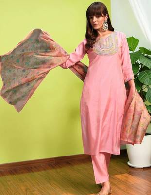 Women Ethnic Motifs Embroidered Regular Thread Work Kurta with Trousers & With Dupatta 6