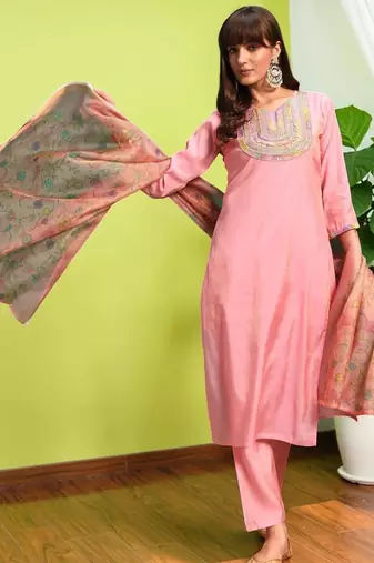 Women Ethnic Motifs Embroidered Regular Thread Work Kurta with Trousers & With Dupatta