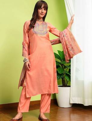 Women Ethnic Motifs Embroidered Regular Thread Work Kurta with Trousers & With Dupatta 1