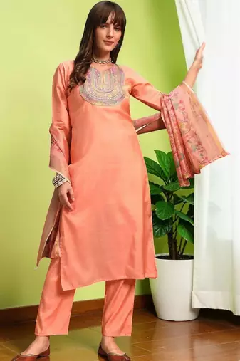 Women Ethnic Motifs Embroidered Regular Thread Work Kurta with Trousers & With Dupatta