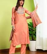 Women Ethnic Motifs Embroidered Regular Thread Work Kurta with Trousers & With Dupatta