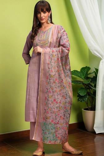 Women Ethnic Motifs Embroidered Regular Thread Work Kurta with Palazzos & With Dupatta