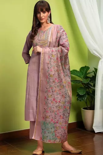 Women Ethnic Motifs Embroidered Regular Thread Work Kurta with Palazzos & With Dupatta
