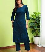 Women Ethnic Motifs Embroidered Regular Thread Work Pure Cotton Kurta with Trousers