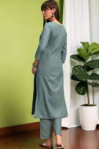 Women Floral Embroidered Regular Thread Work Pure Cotton Kurta with Trousers