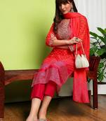 Women Ethnic Motifs Printed Regular Thread Work Kurta with Trousers & With Dupatta