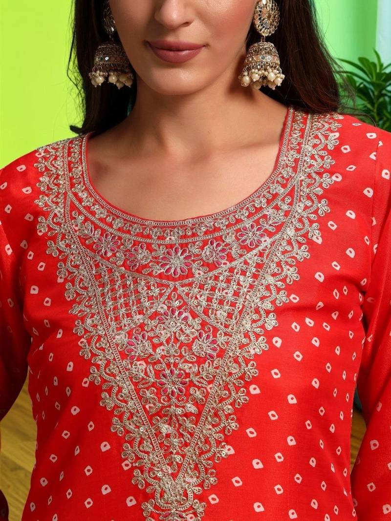 Women Ethnic Motifs Printed Regular Thread Work Kurta with Trousers & With Dupatta