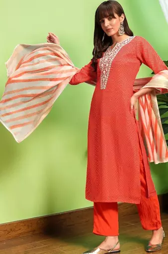Women Ethnic Motifs Printed Regular Thread Work Pure Cotton Kurta with Trousers & With Dupatta