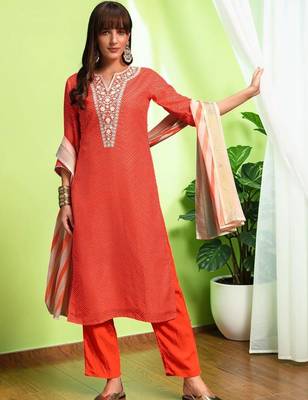 Women Ethnic Motifs Printed Regular Thread Work Pure Cotton Kurta with Trousers & With Dupatta 3