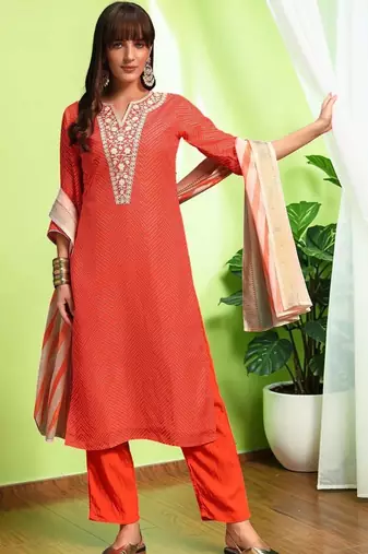 Women Ethnic Motifs Printed Regular Thread Work Pure Cotton Kurta with Trousers & With Dupatta