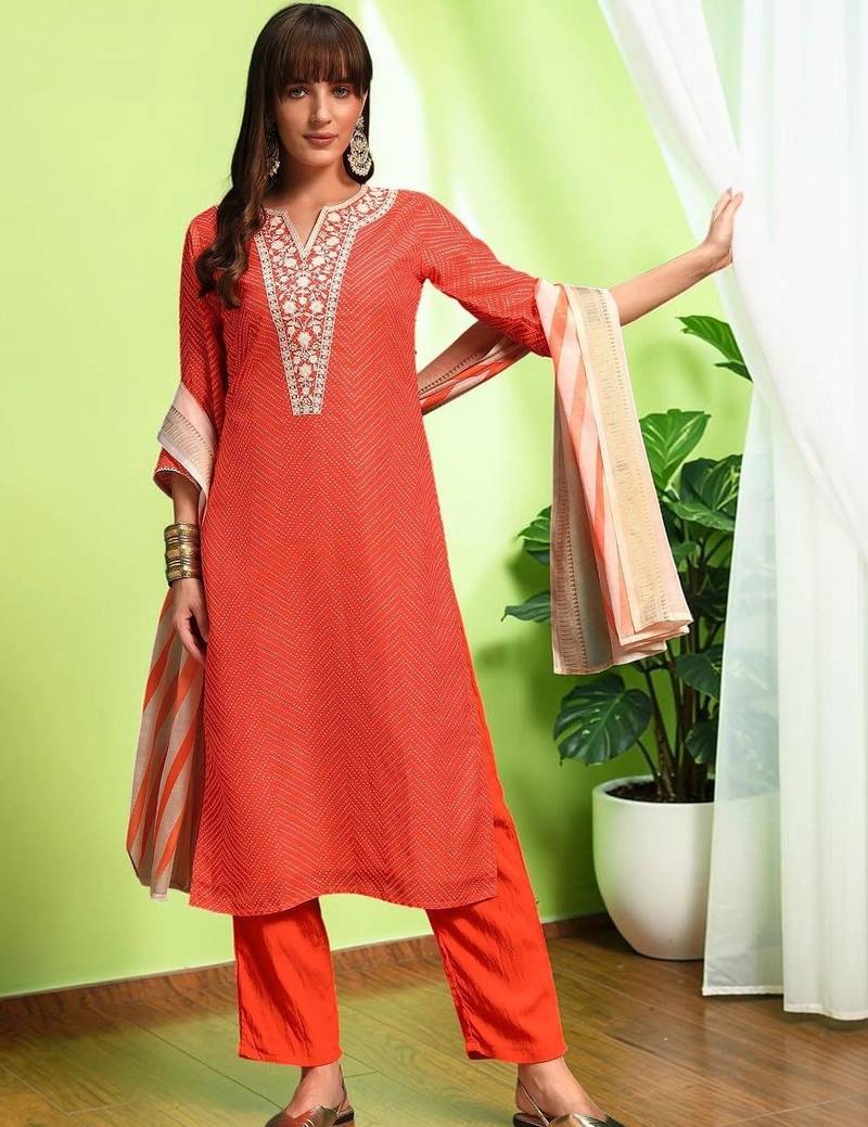 Women Ethnic Motifs Printed Regular Thread Work Pure Cotton Kurta with Trousers & With Dupatta