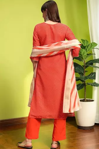 Women Ethnic Motifs Printed Regular Thread Work Pure Cotton Kurta with Trousers & With Dupatta