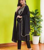 Women Ethnic Motifs Embroidered Regular Thread Work Kurta with Trousers & With Dupatta