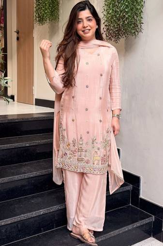 Women Ethnic Motifs Embroidered Regular Thread Work Kurta with Palazzos & With Dupatta