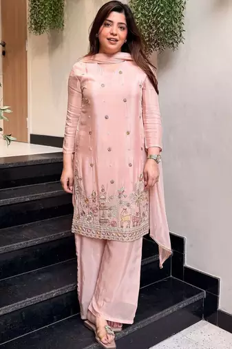 Women Ethnic Motifs Embroidered Regular Thread Work Kurta with Palazzos & With Dupatta
