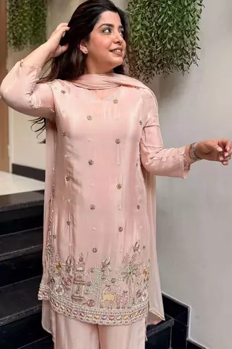 Women Ethnic Motifs Embroidered Regular Thread Work Kurta with Palazzos & With Dupatta