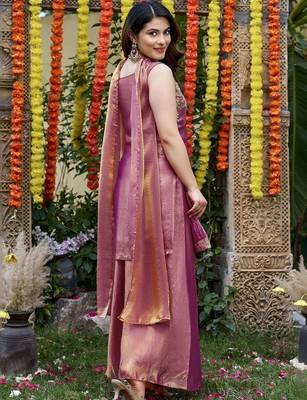 Women Ethnic Motifs Embroidered Regular Kurta with Palazzos & With Dupatta 4