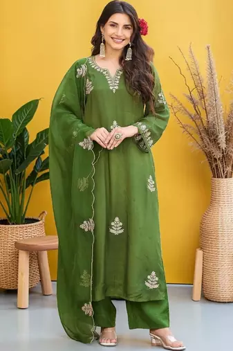 Women Ethnic Motifs Embroidered Regular Thread Work Kurta with Palazzos & With Dupatta