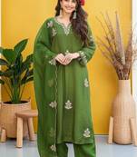 Women Ethnic Motifs Embroidered Regular Thread Work Kurta with Palazzos & With Dupatta