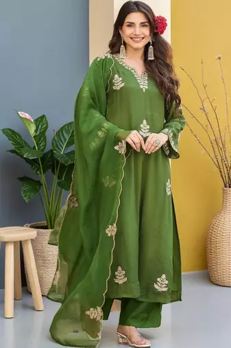 Women Ethnic Motifs Embroidered Regular Thread Work Kurta with Palazzos & With Dupatta