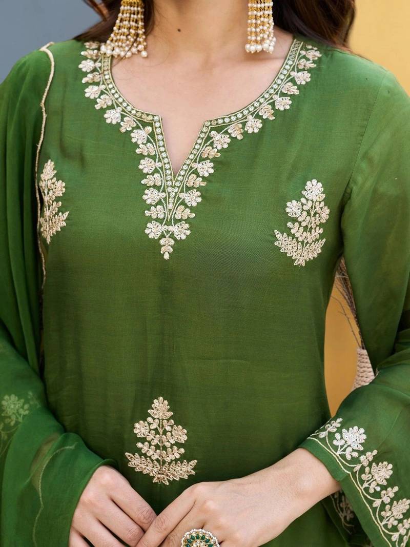 Women Ethnic Motifs Embroidered Regular Thread Work Kurta with Palazzos & With Dupatta
