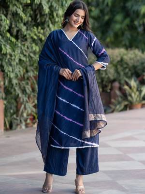 Women Dyed Angrakha Kurta with Trousers & With Dupatta 1