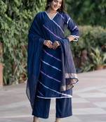 Women Dyed Angrakha Kurta with Trousers & With Dupatta