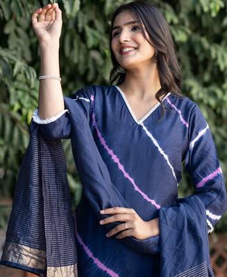 Women Dyed Angrakha Kurta with Trousers & With Dupatta 7