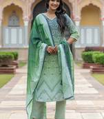 Women Ombre Printed Regular Pure Cotton Kurta with Trousers & With Dupatta