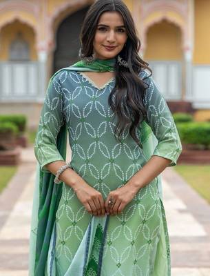 Women Ombre Printed Regular Pure Cotton Kurta with Trousers & With Dupatta 2