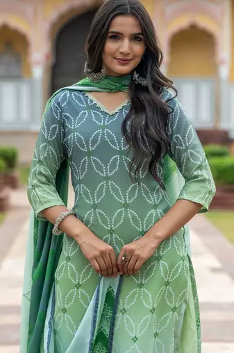 Women Ombre Printed Regular Pure Cotton Kurta with Trousers & With Dupatta