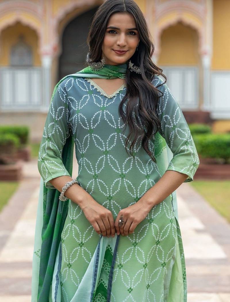 Women Ombre Printed Regular Pure Cotton Kurta with Trousers & With Dupatta