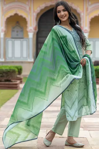 Women Ombre Printed Regular Pure Cotton Kurta with Trousers & With Dupatta