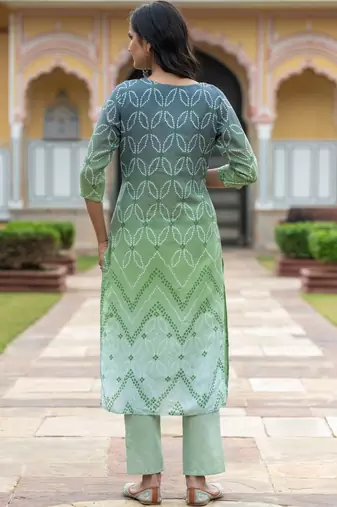 Women Ombre Printed Regular Pure Cotton Kurta with Trousers & With Dupatta