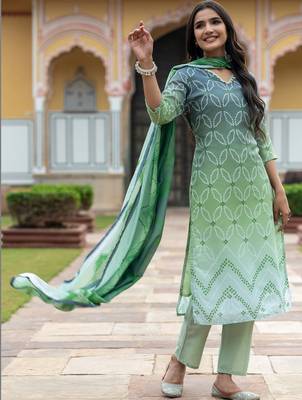 Women Ombre Printed Regular Pure Cotton Kurta with Trousers & With Dupatta 5