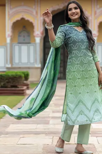 Women Ombre Printed Regular Pure Cotton Kurta with Trousers & With Dupatta
