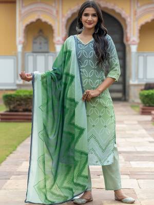 Women Ombre Printed Regular Pure Cotton Kurta with Trousers & With Dupatta 6